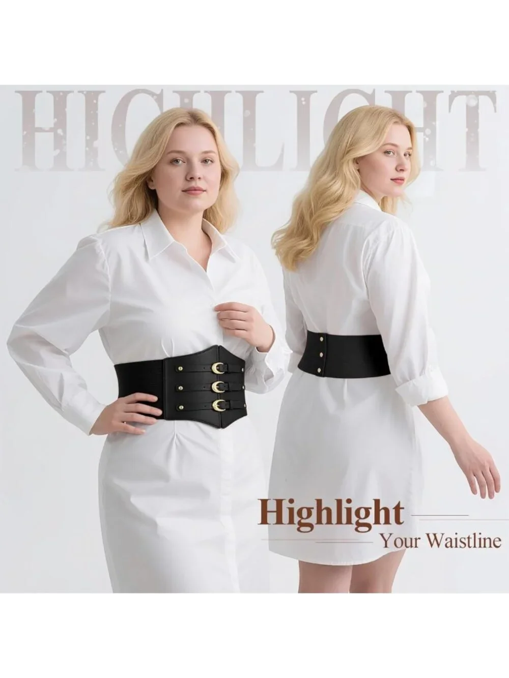 Wide Stretchy Corset Belt with Gold Buckle - Perfect for Daily Wear & Costumes